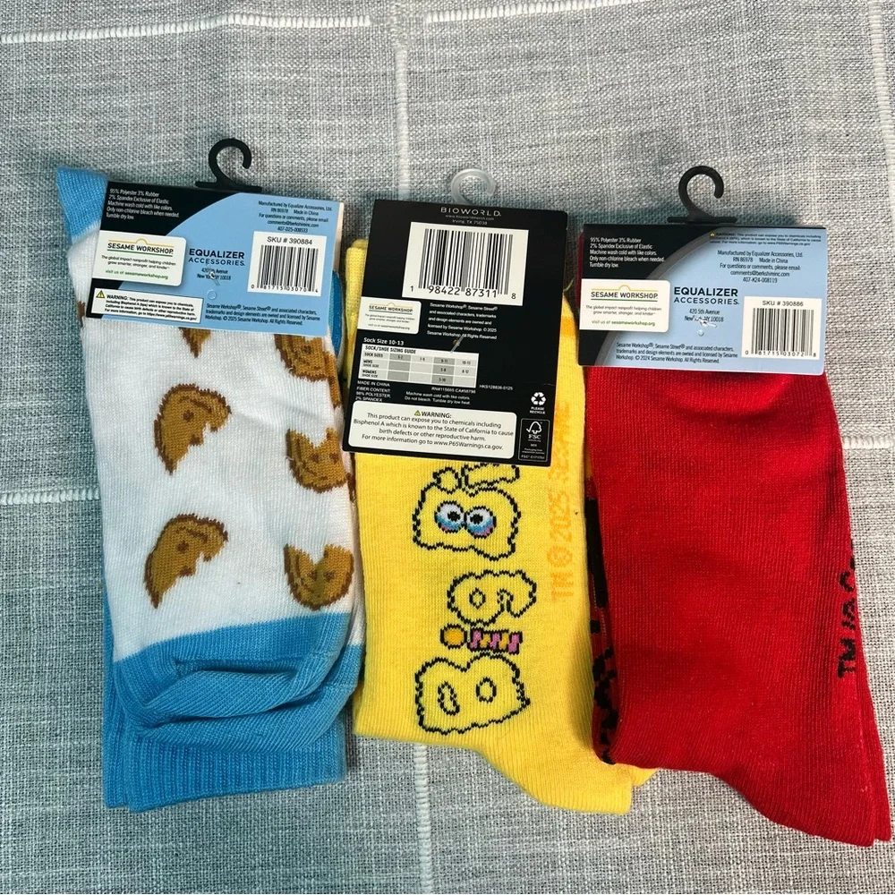 Sesame Street Big Bird Elmo Cookie Monster Crew‎ Socks